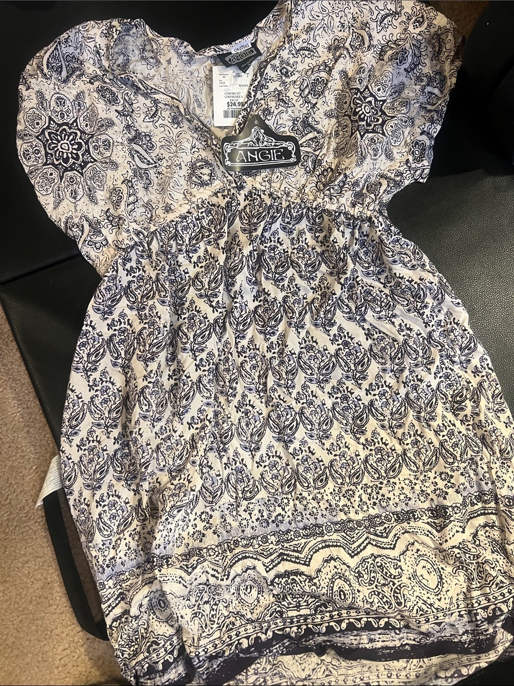 Angie Cream and Navy Paisley Smocked Kids Dress
